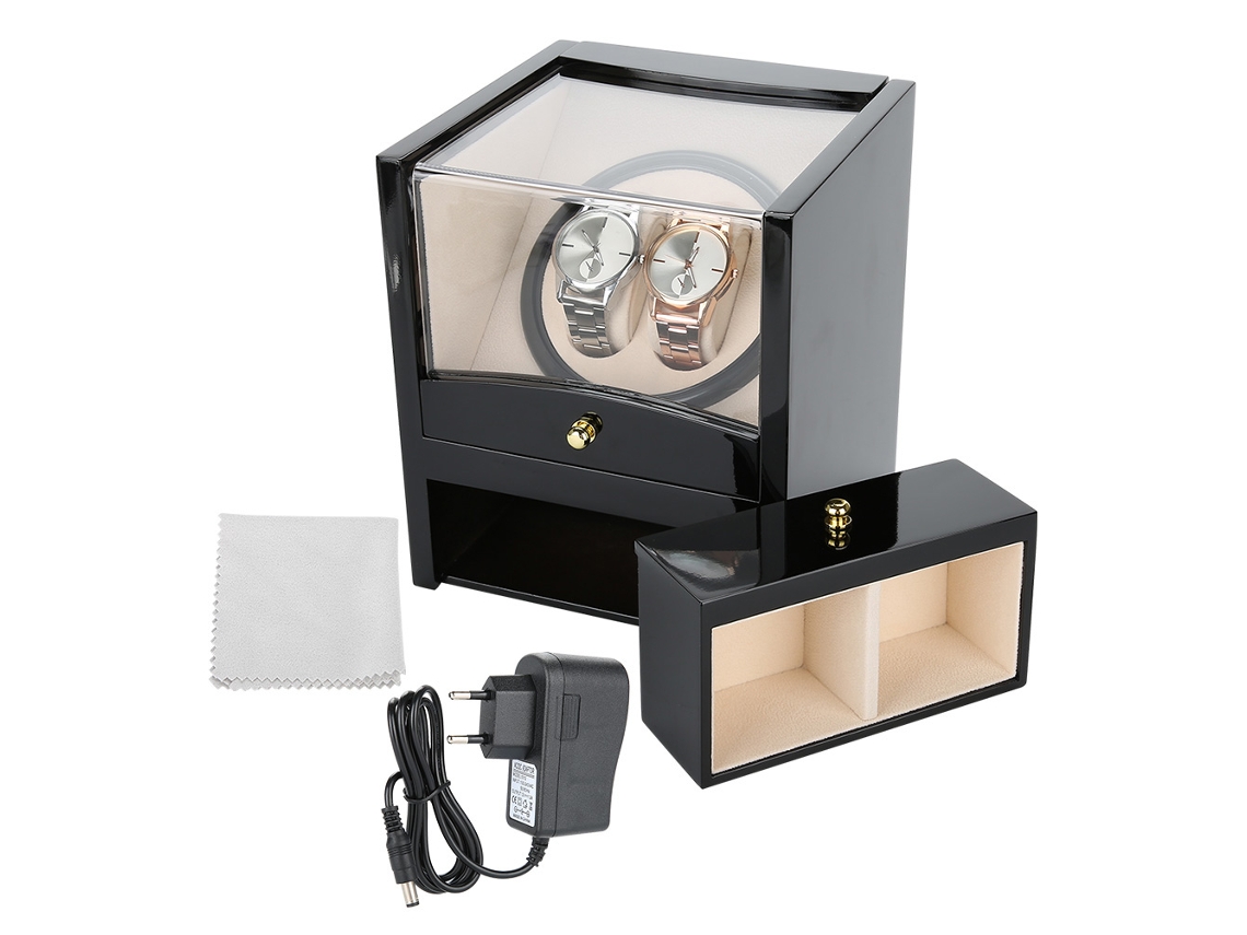Caja de reloj automático negra con motor eléctrico de 22 rotaciones