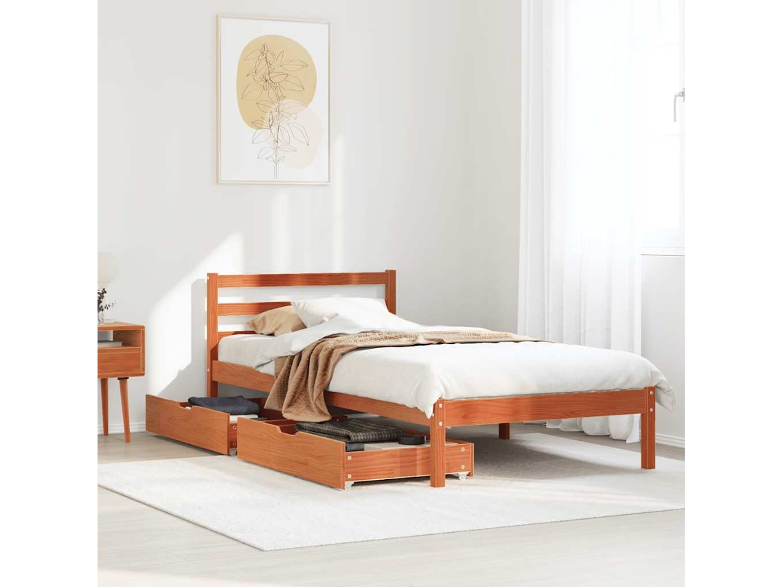 Estructura De Cama Sin Colchón Madera Maciza Marrón 75x190 Cm