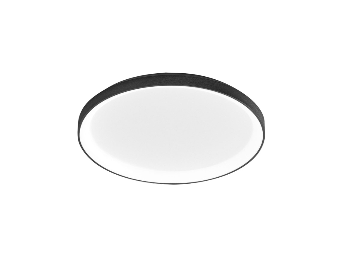 Lámpara de techo LED moderna regulable Krizia, 50 W, 4100 lm, luz cálida 3000 K, aluminio negro, difusor opalino, diámetro 45 cm, IP20. Gea Luce