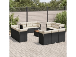 Conjunto de 13 sofás de jardín con cojines de mimbre sintético negro, Dkd Home Decor