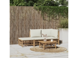 Conjunto de jardín de bambú de 3 piezas con cojines en blanco crema, Dkd Home Decor