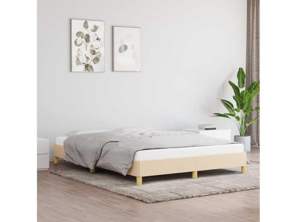 Cama Sin Colchón Tela Color Crema 160x200 Cm