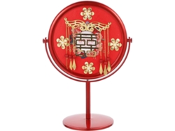 Espelho De Maquiagem Vermelho Em Estilo Chinês Com Padrão Duplo ''hi'', Design Delicado.