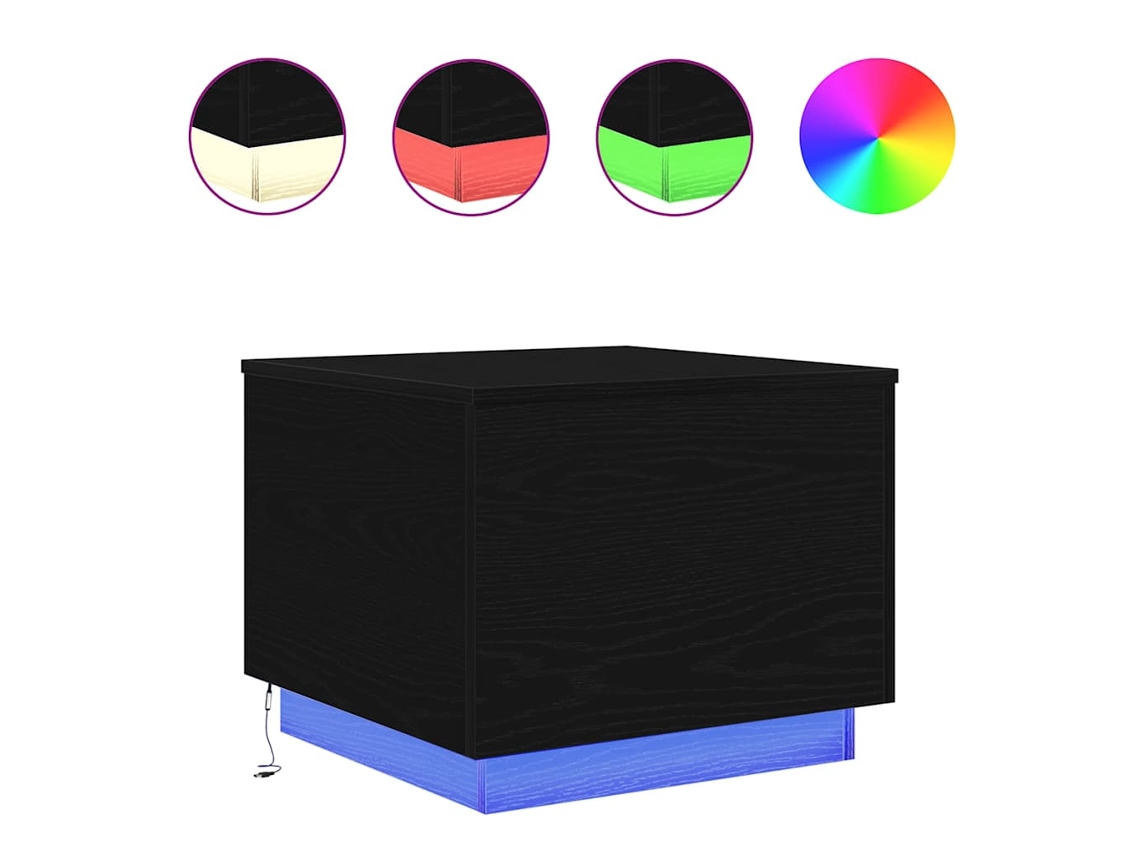 Mesa de centro con luces LED, roble negro, 50x50x40 cm, MAISON EXCLUSIVE