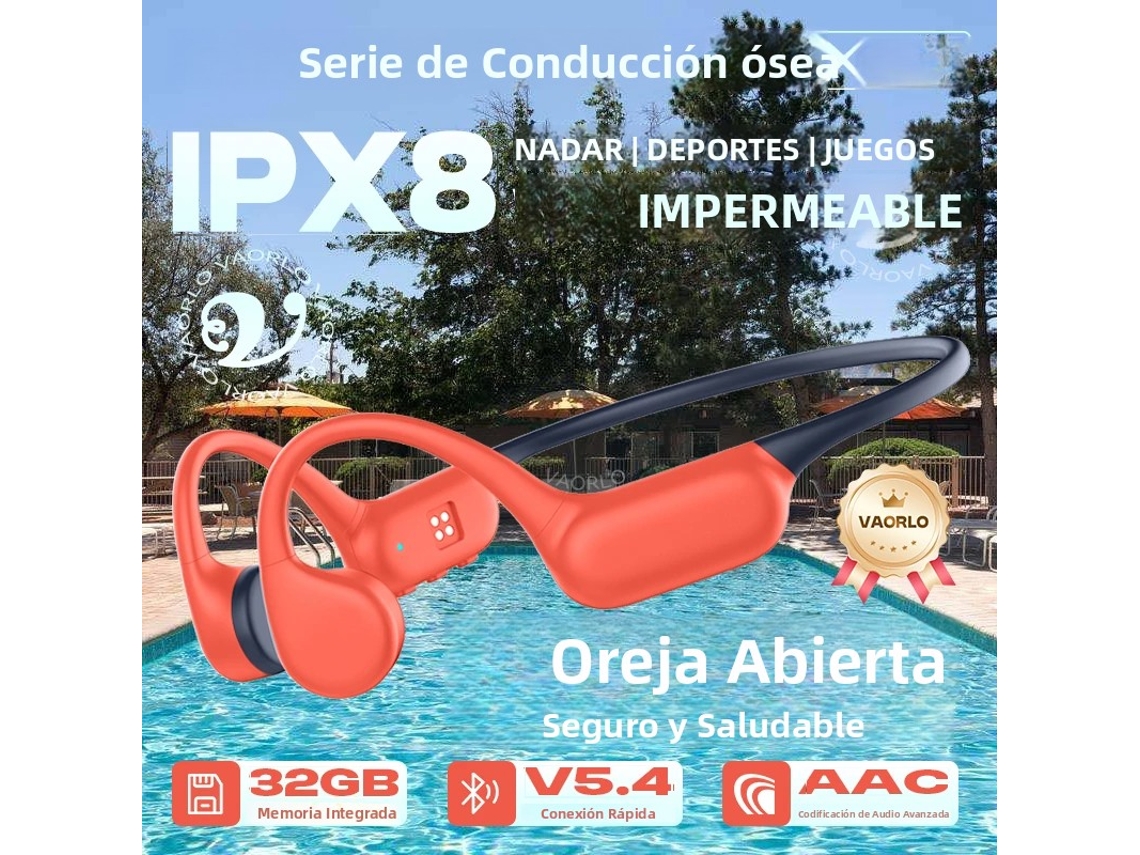 Auriculares De Conducción Ósea Bluetooth 5.4 (naranja/azul, 32 Gb), Tarjeta De Memoria Mp3 De 32 Gb, Resistentes Al Agua