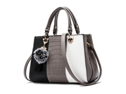 Bolso De Hombro Para Mujer De Piel Sintética Con Bloques De Color, Gran Capacidad, Ideal Para El Trabajo Y El Uso Diario, Color Gris Claro.