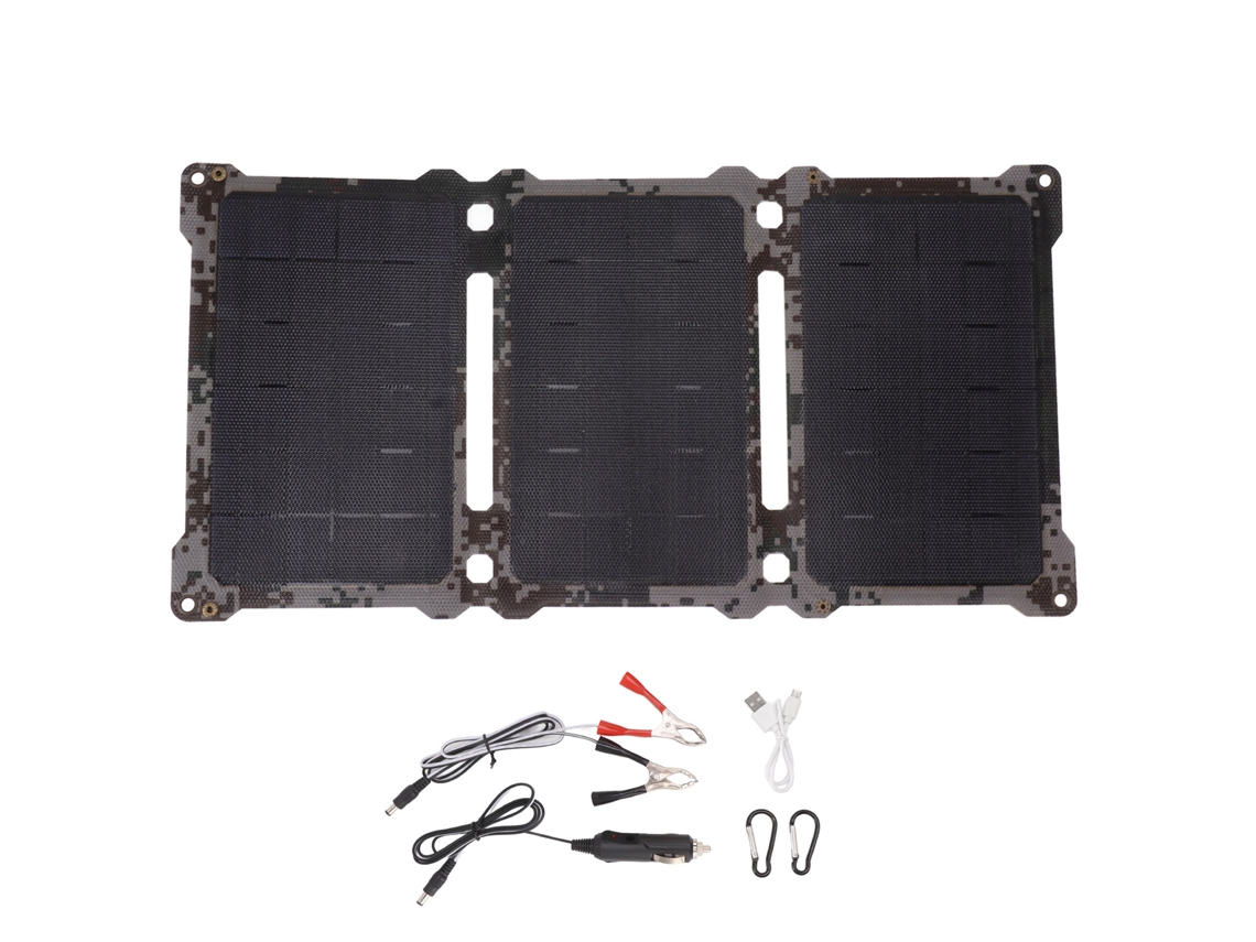 Panel solar portátil monocristalino plegable de 30 W y 5 V con conexión USB para camping, senderismo y camuflaje (sin marca).