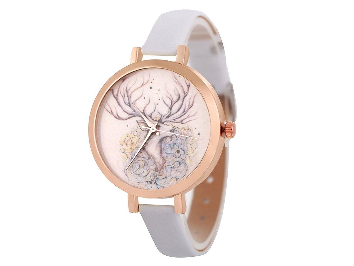 Reloj De Pulsera Analógico De Cuarzo Para Mujer Con Esfera Redonda, Blanco A La Moda.