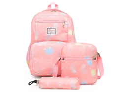 Mochila de tres piezas con estampado cuadrado, estilo estudiantil, talla 4
