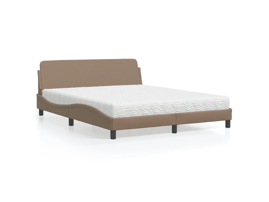 Cama Con Colchón Cuero Sintético Capuchino 160x200 Cm