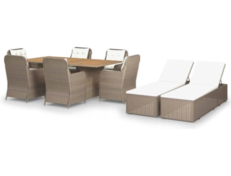 Conjunto 9 de comedor para jardín VIDAXL ratán sintético marrón