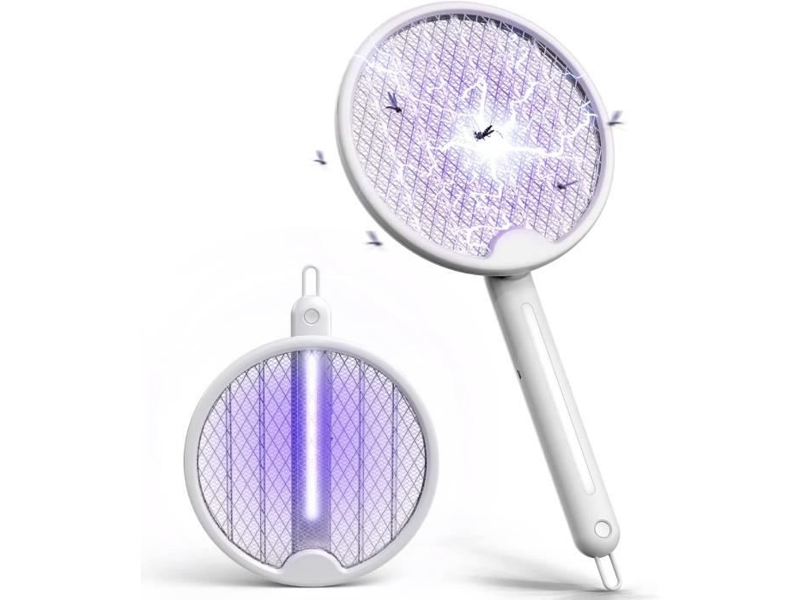 Raqueta eléctrica para matar mosquitos, 2 en 1, 4000 V, USB, recargable, plegable, matamoscas para mosquitos, moscas e insectos ZGEER
