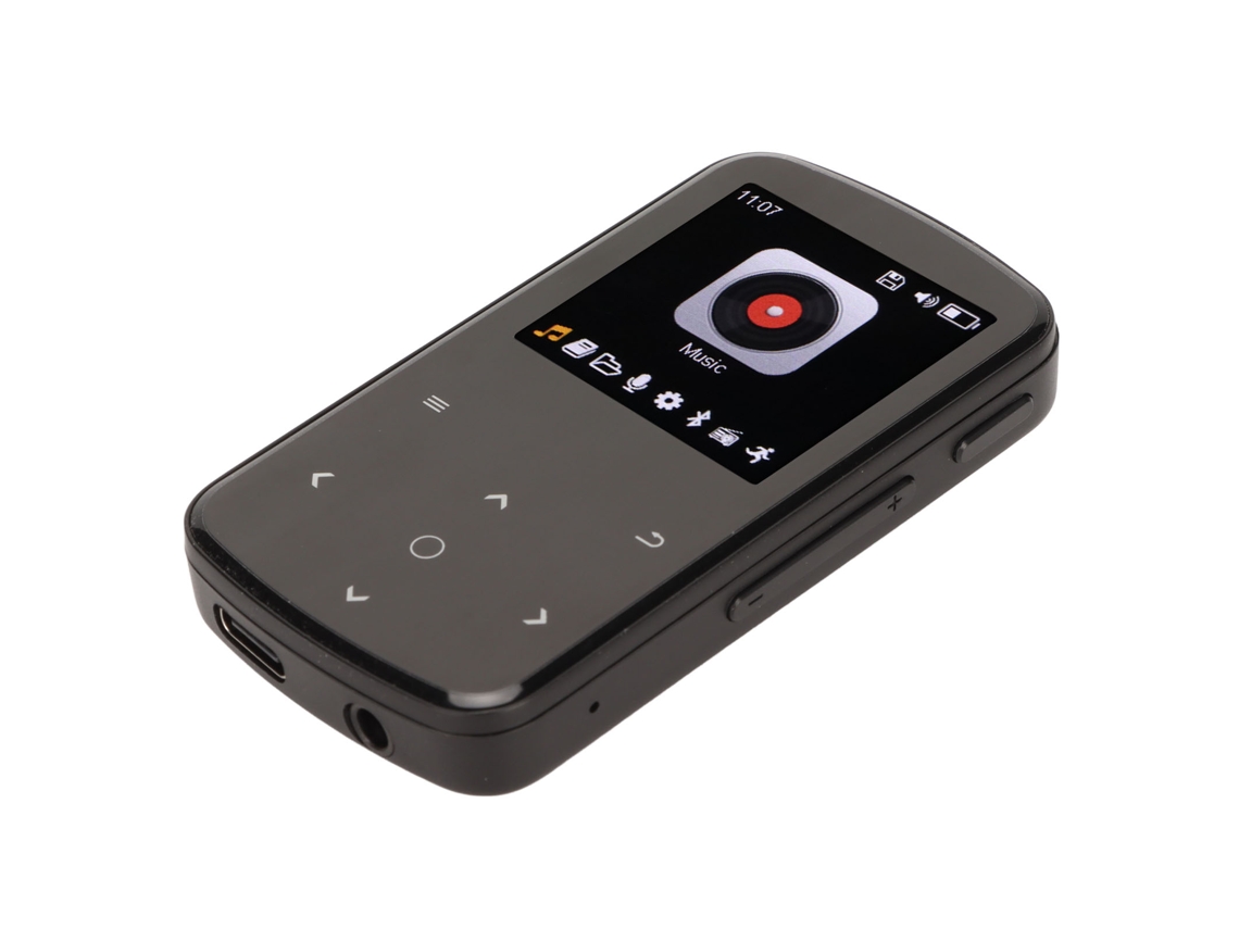 Reproductor MP3 Bluetooth Yizhood Mp07 de 1,54 pulgadas con control táctil inteligente y tarjeta TF de 16 GB (negro)