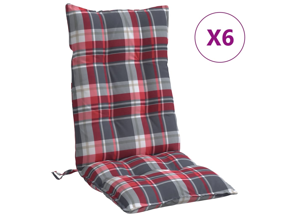 Conjunto 6 Cojines para silla respaldo alto VIDAXL tela Oxford cuadros rojo