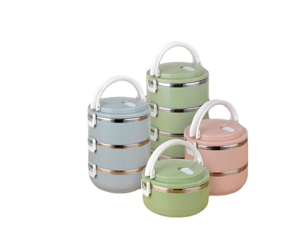 2026da-caja De Almuerzo Térmica De Acero Inoxidable 1400ml Portátil Apilable Hermética 2 Capas Verde Para Escuela Y Trabajo