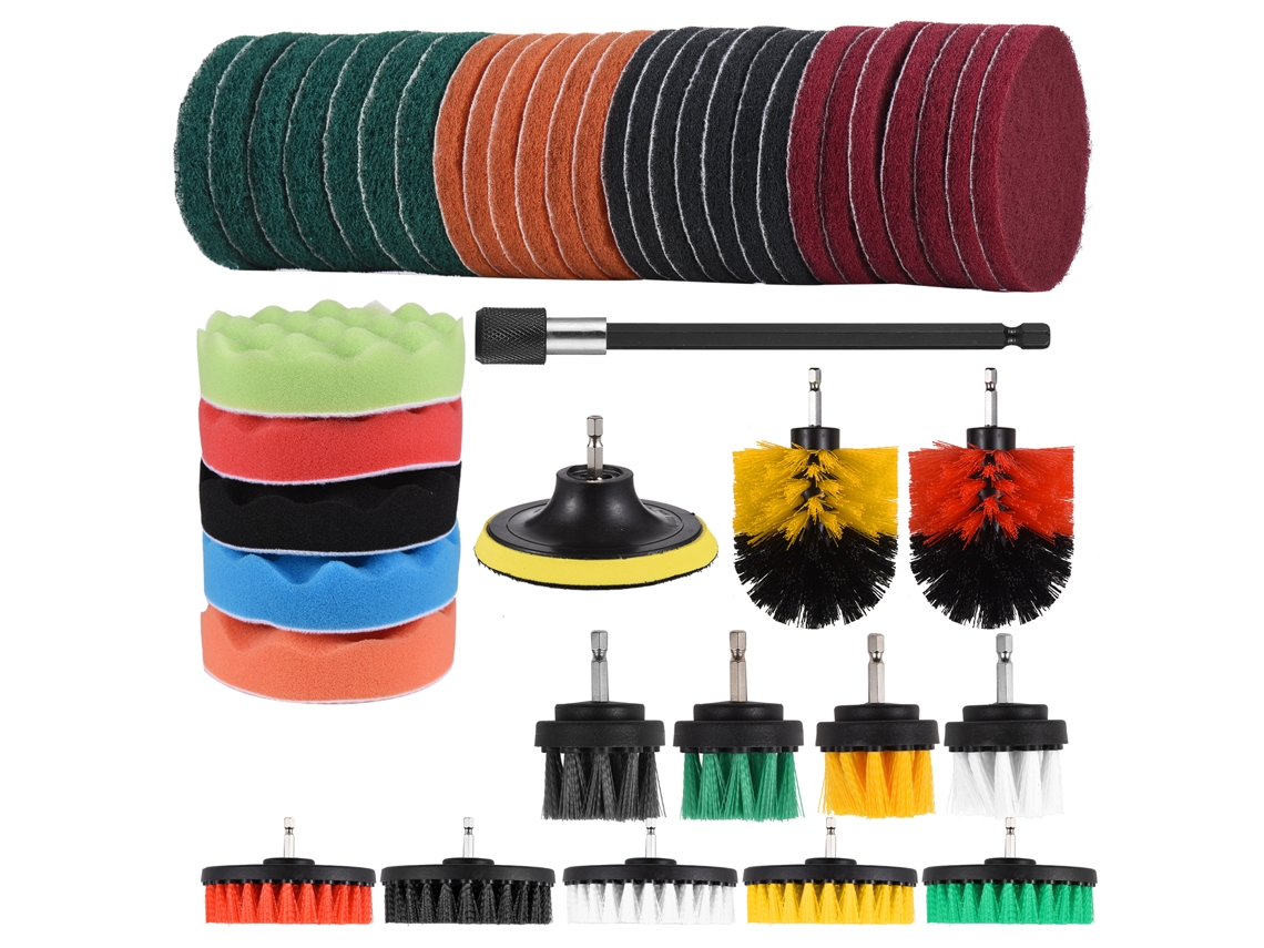 Conjunto 45 Pinceis Acessorios Para Furadeira Limpeza Carro Casa Banheiro Cozinha
