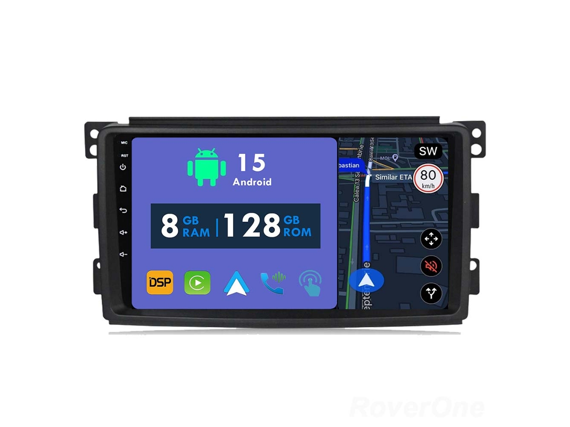 Coche Radio Android Auto Autoradio 8GB RAM 128G ROM CarPlay Navegación GPS Pantalla Táctil RoverOne para Mercedes Benz Smart 2005 - 2010 