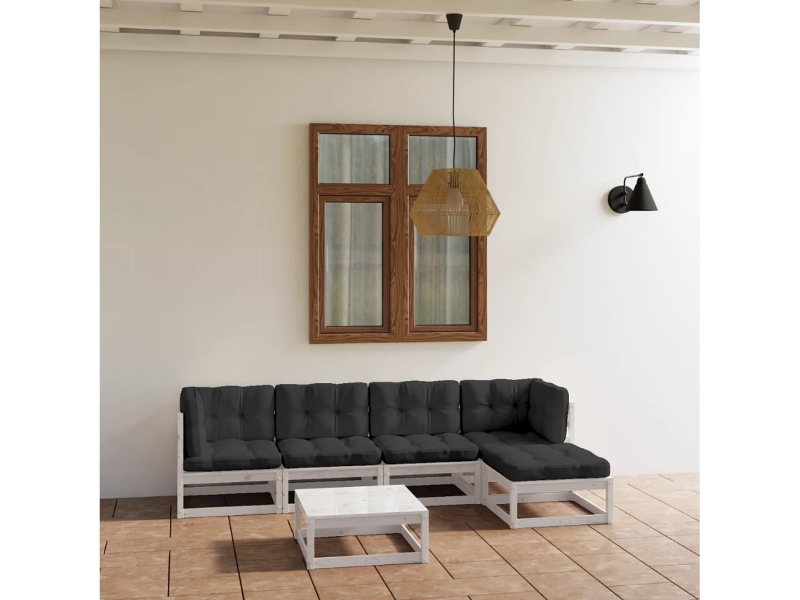 Conjunto de salón de jardín de 6 piezas con cojines de pino macizo DKD Home Decor