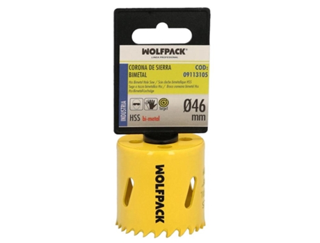 Corona Sierra Bimetal Ø 46 mm Templado Termico. Base Reforzada. Corona Madera. Broca Agujeros Madera. Acero. Hierro. Plasticos WOLFPACK LINEA PROFE...
