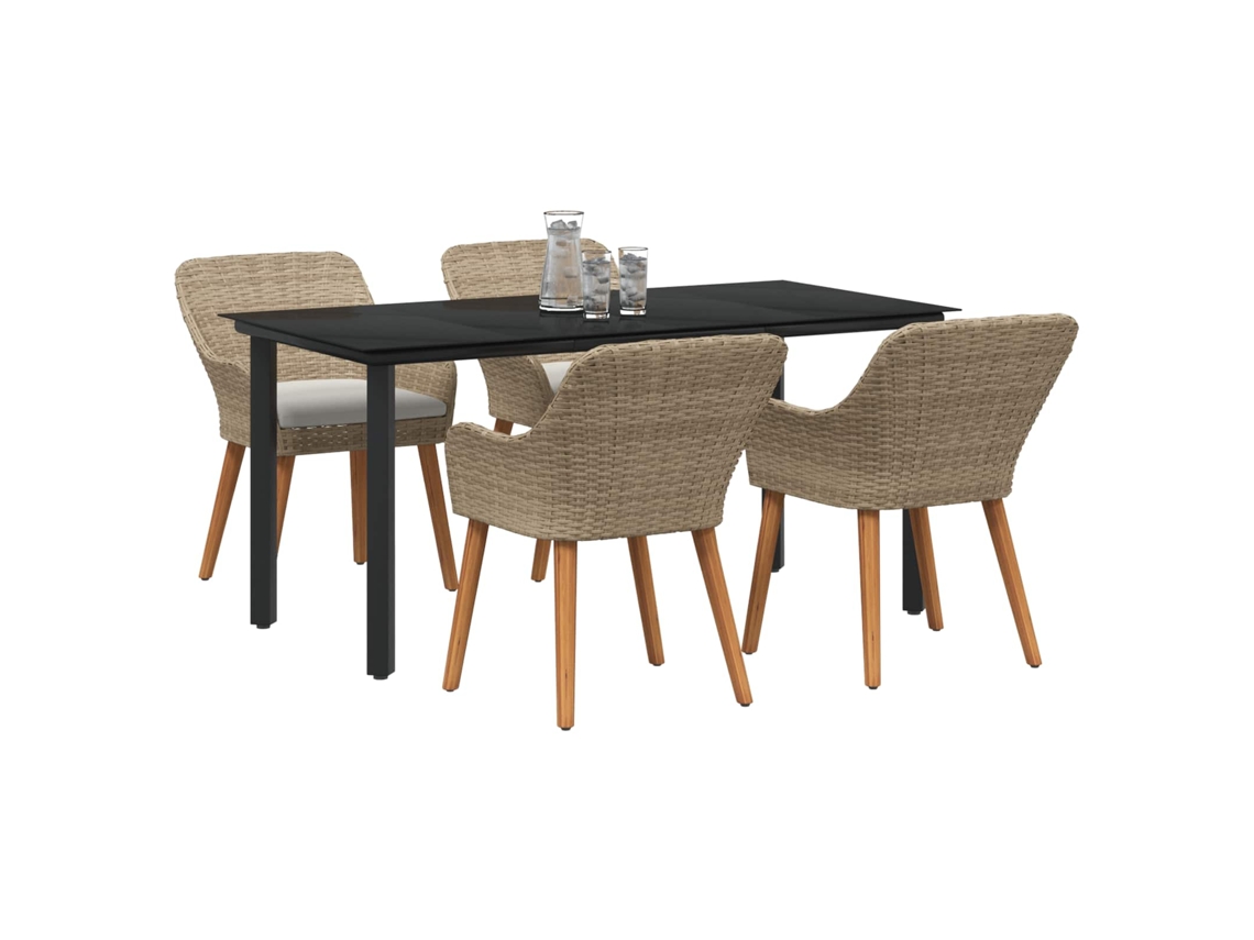 Maison Exclusive - Juego de comedor de jardín de 5 piezas en mimbre beige con cojines