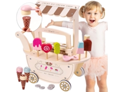 Comerciante Infantil Vendedor de Helados de Madera con Ruedas con Asa y Accesorios Carrito de Juguete de Madera MAMABRUM Juguete Educativo