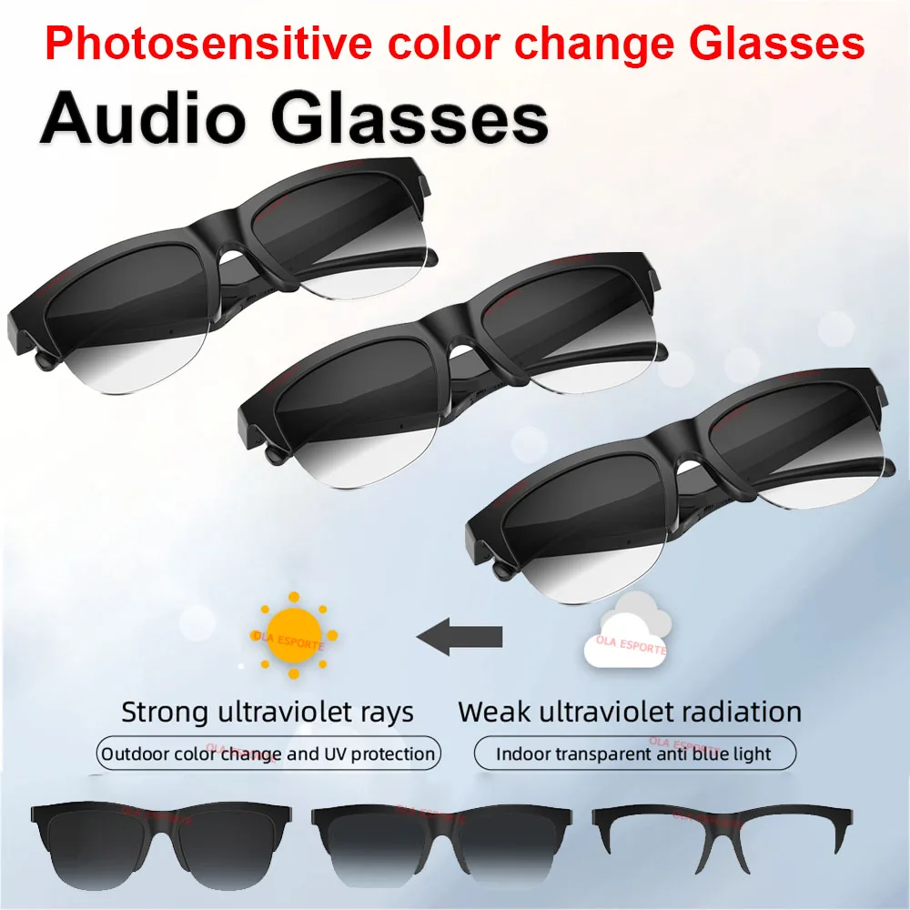 (3) Gafas De Sol Inteligentes, Cambio De Color Sensible A La Luz, Llamadas Bluetooth, Auriculares, Anti Luz Azul, Resistente Al Agua, Protección Uv