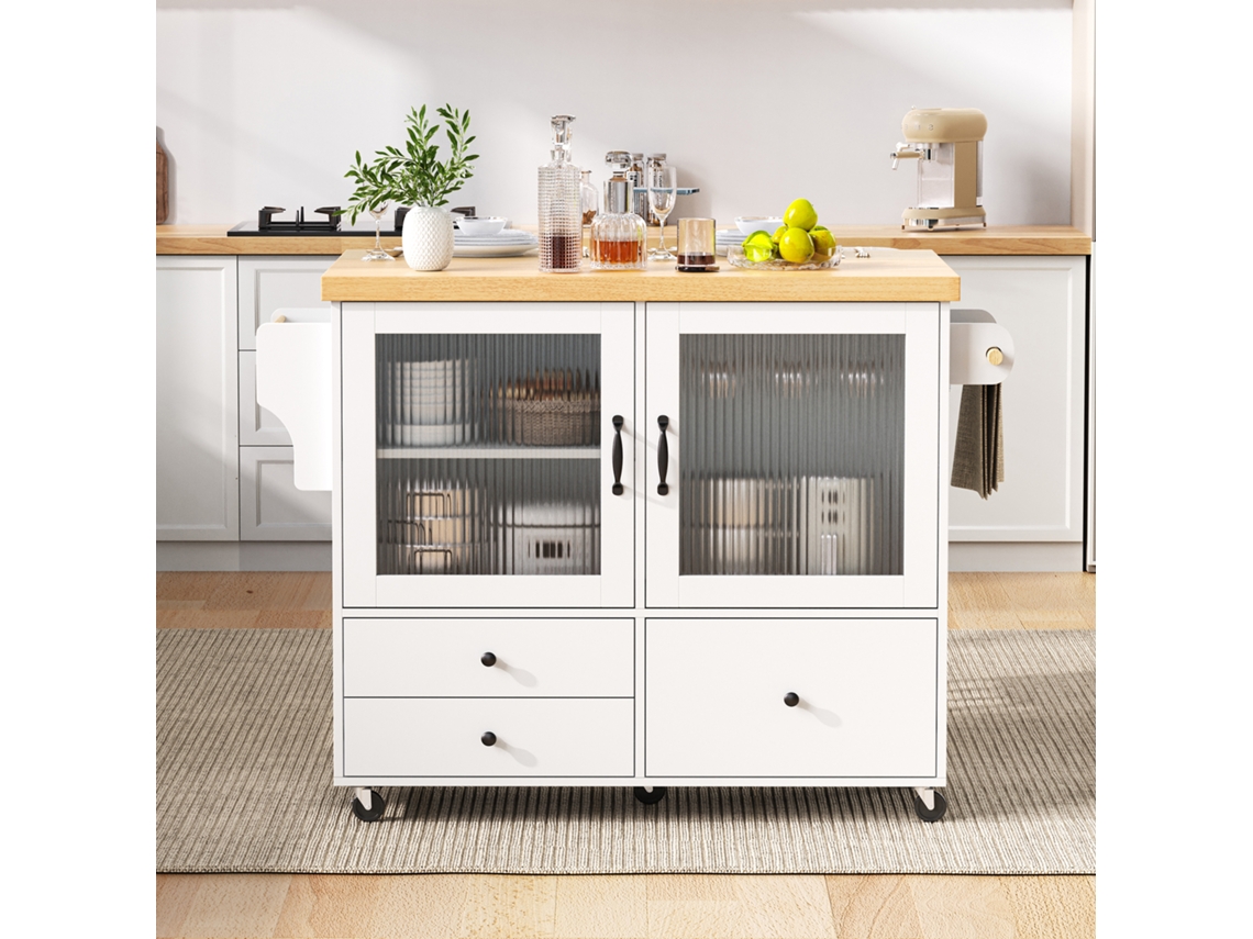 Isla de cocina móvil con ruedas y mesa de comedor extensible, carrito de cocina con portavasos y espacio de almacenamiento Zkaka