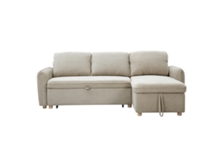 Sofá Rinconera Convertible Reversible Con Arcón 3 Plazas En Tejido Chenilla Beige Y Madera Clara Orso Miliboo