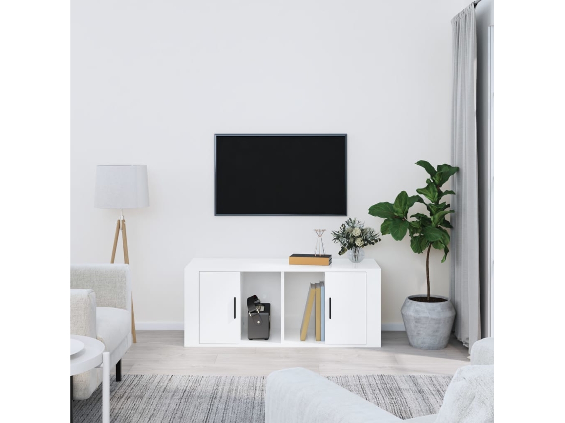 Mueble Tv 100 x 35 x 40 cm Madera Procesada Blanco Brillo-Derivados
