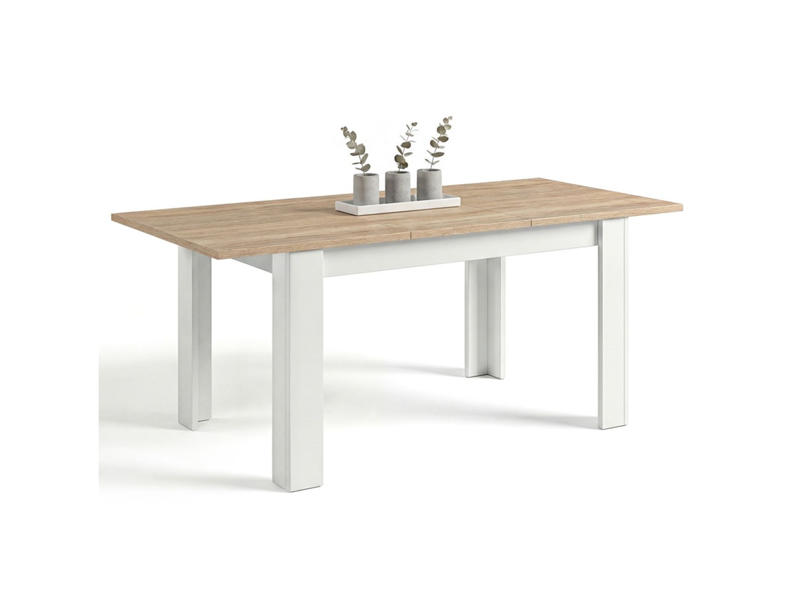 Mesa de comedor extensible 140-190x90 cm Sira Blanco Artik (Blanco Mate) - Roble Canadian 190 x 78 x 90 cm