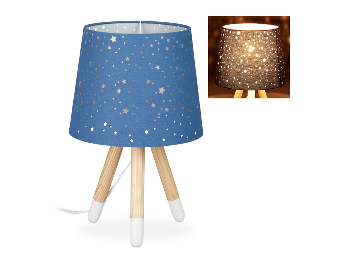Relaxdays Lámpara De Mesa Infantil, Para Niños Niñas, E14, Redonda, 40 Cm, Estrellas, Azul