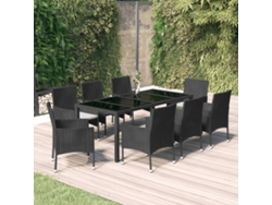 Juego de comedor de jardín de 9 piezas con cojines de mimbre negros de DKD Home Decor