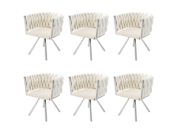 Juego de 6 sillas giratorias de terciopelo con reposabrazos, patas de metal plateado, color beige Mobrio