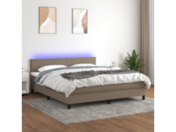 Cama Box Spring Con Colchón Led Tela Gris Taupe 160x200 Cm