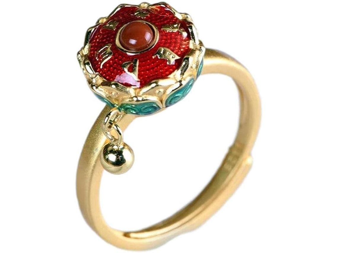 Anillo Giratorio De Rueda De Oración Budista 7 Chakras Floral Ajustable Para Buena Suerte