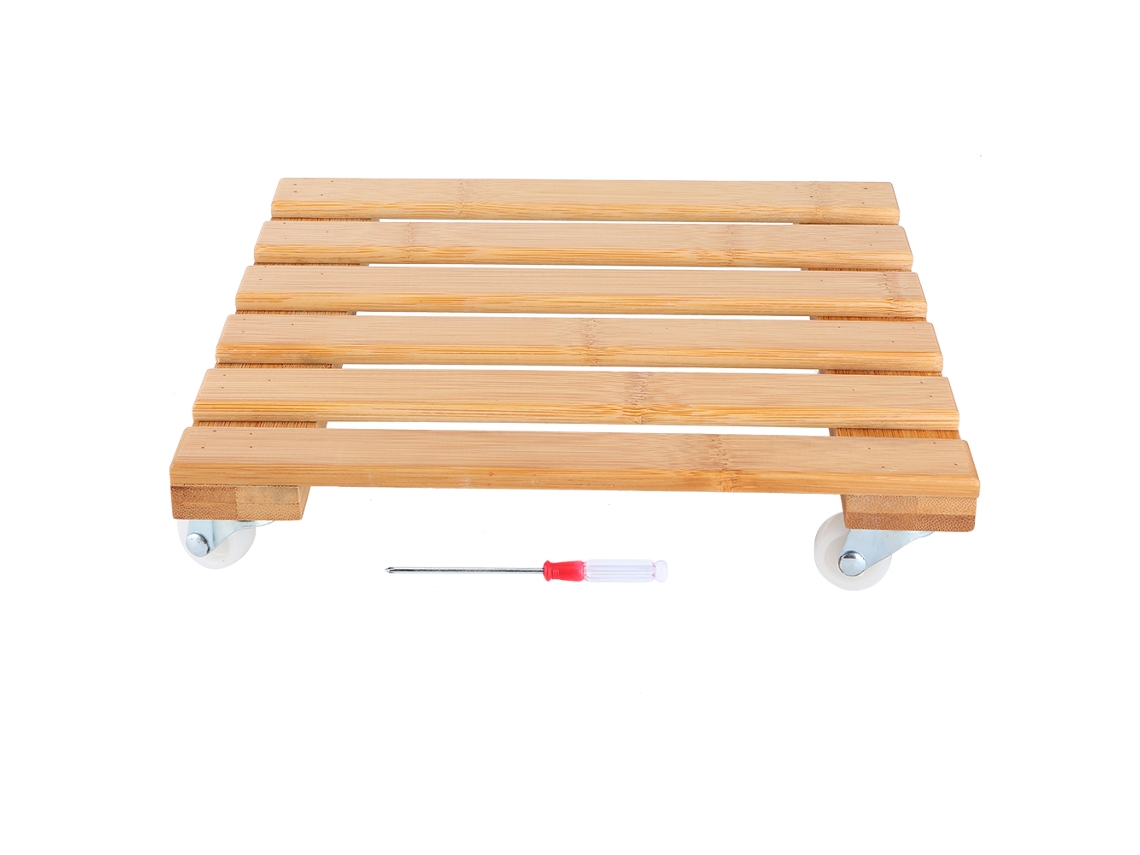 Soporte De Bambú Para Macetas Con Ruedas Para Jardín, Patio Y Uso Exterior.