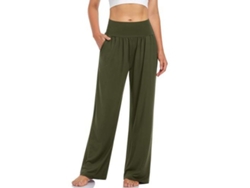 2026-pantalones Deportivos Mujer De Algodón Sueltos De Cadera Alta Con Bolsillos Para Yoga Y Pijama S Verde Ejército