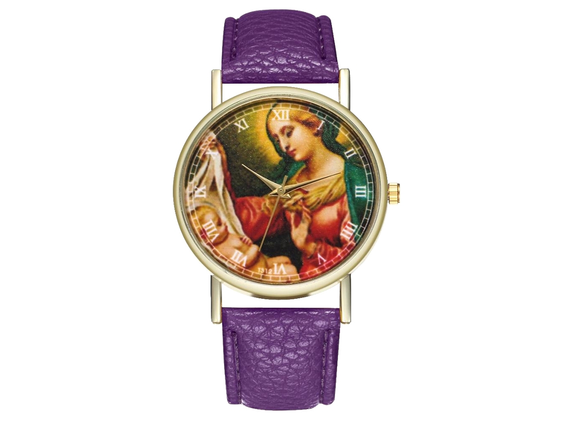 Reloj De Pulsera Unisex De Cuarzo Con Correa De Pu Y Dial Redondo Patrón Figura (morado)