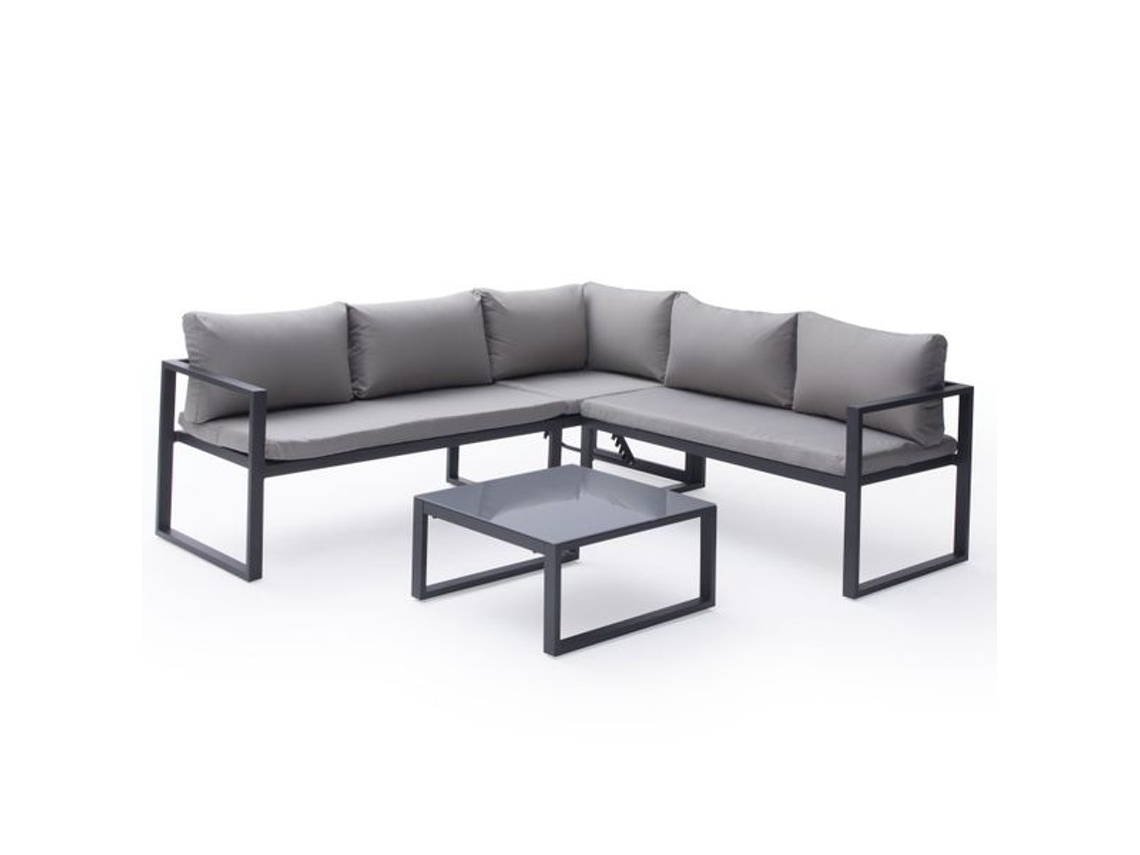 Conjunto de jardín ajustable IBIZA tela color gris 4 plazas - aluminio antracita HAPPY GARDEN