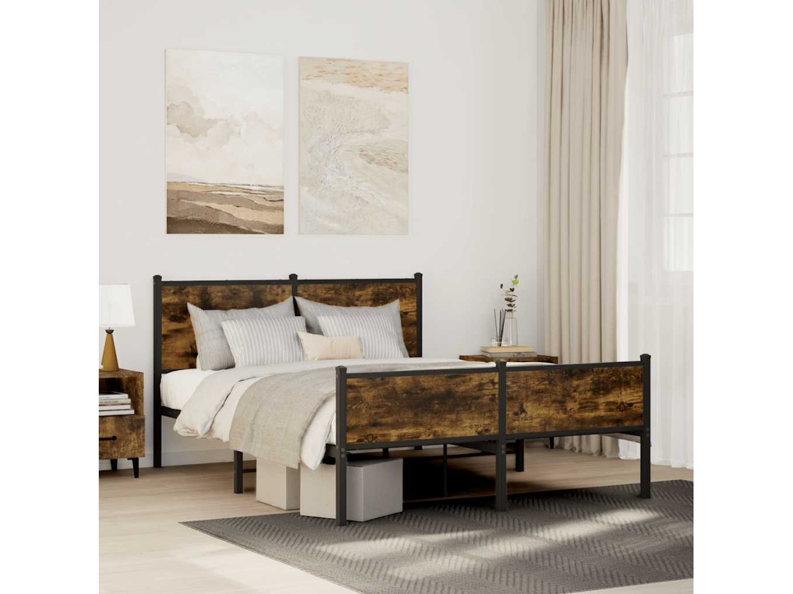 Estructura De Cama Sin Colchón Metal Roble Ahumado 140x190 Cm