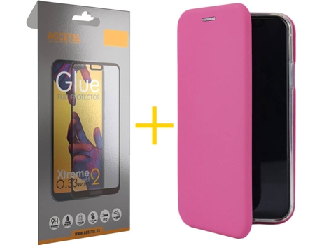 Kit Funda + Protector de Pantalla Apple iPhone 11 Pro Max ACCETEL Flip Cover 0334 Rosa