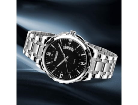 VEANXIN Reloj deportivo de buceo de cuarzo de acero completo para hombre-Negro
