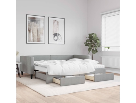 VIDAXL Sofá cama nido con cajones tela gris claro 90x200 cm