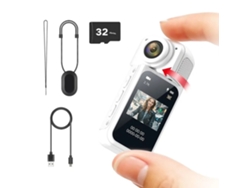Minicámara de acción portátil para pulgar, 2.7k/1080p HD MDUG (blanca + tarjeta de 32 GB)