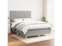 Cama Box Spring Con Colchón Tela Gris Claro 140x190 Cm