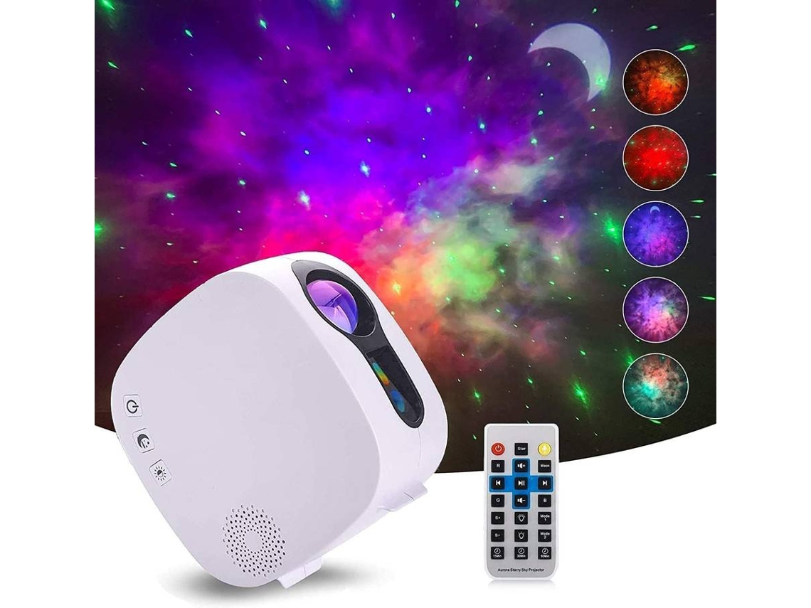 Proyector de galaxias, luz nocturna de estrellas con altavoz Bluetooth y control remoto LED nebulosa (blanco)