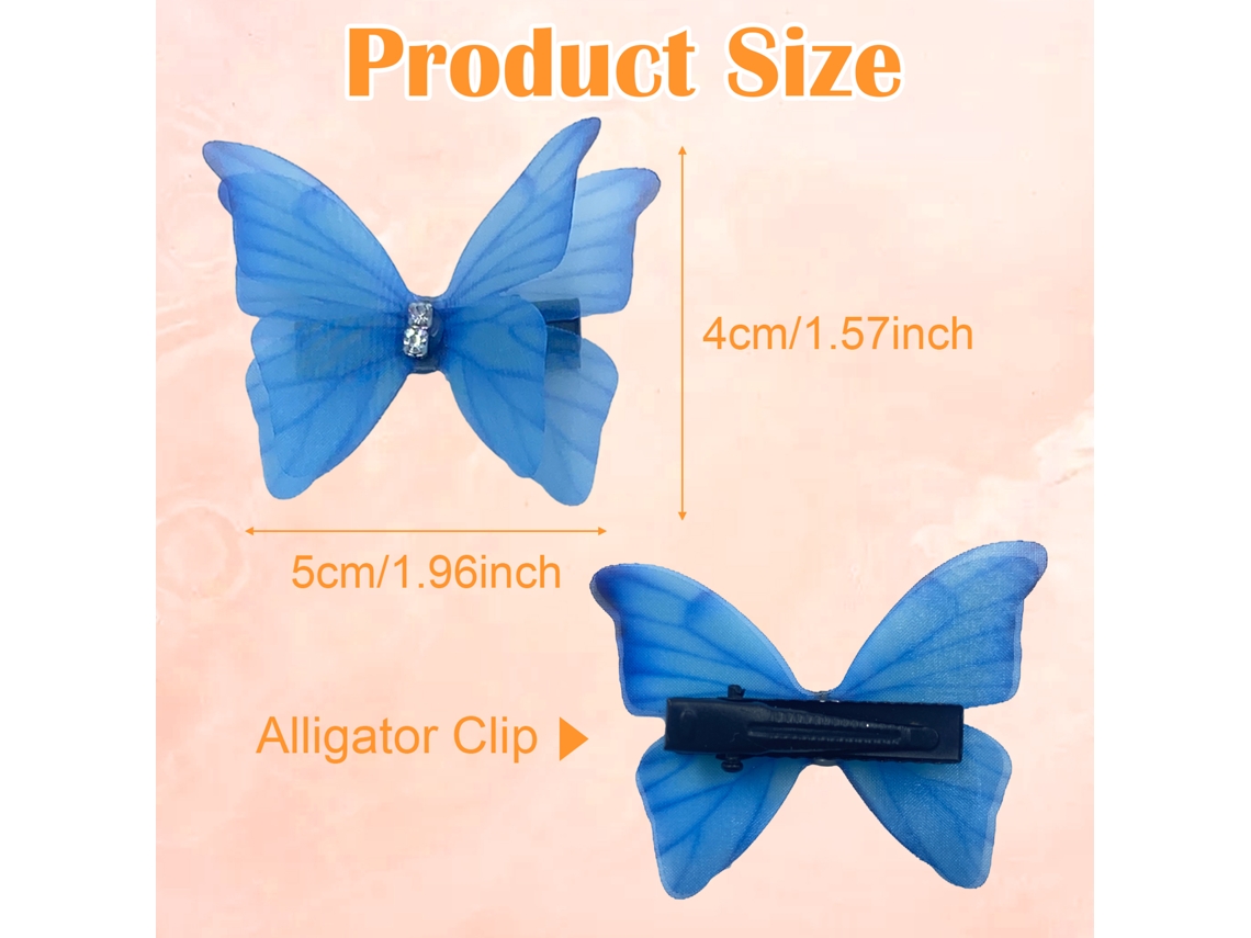 12 pinzas para el pelo con forma de mariposa de malla 3D, doble capa, con piedras brillantes, realistas, para mujeres y adolescentes.