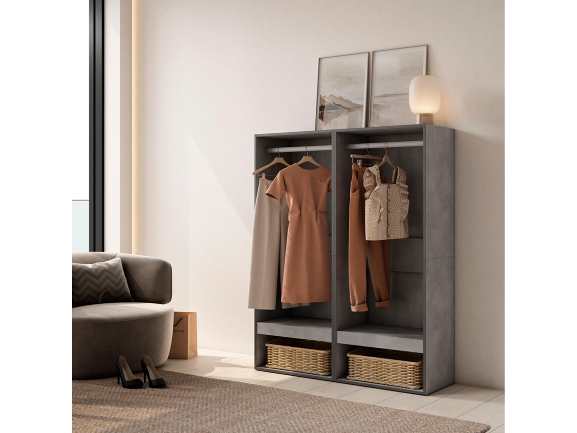 Vestidor abierto, 120x145x35 cm, Dormitorio, habitación, Armario, perchero, Cemento SKRAUT HOME