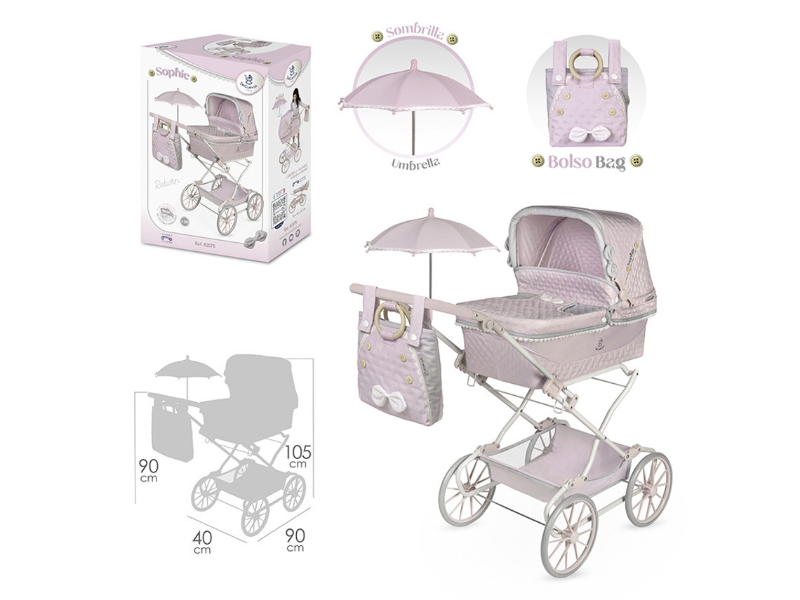 Sophie Coche Reborn Plegable con Sombrilla y Bolsa de Juguetes de Bolsillo