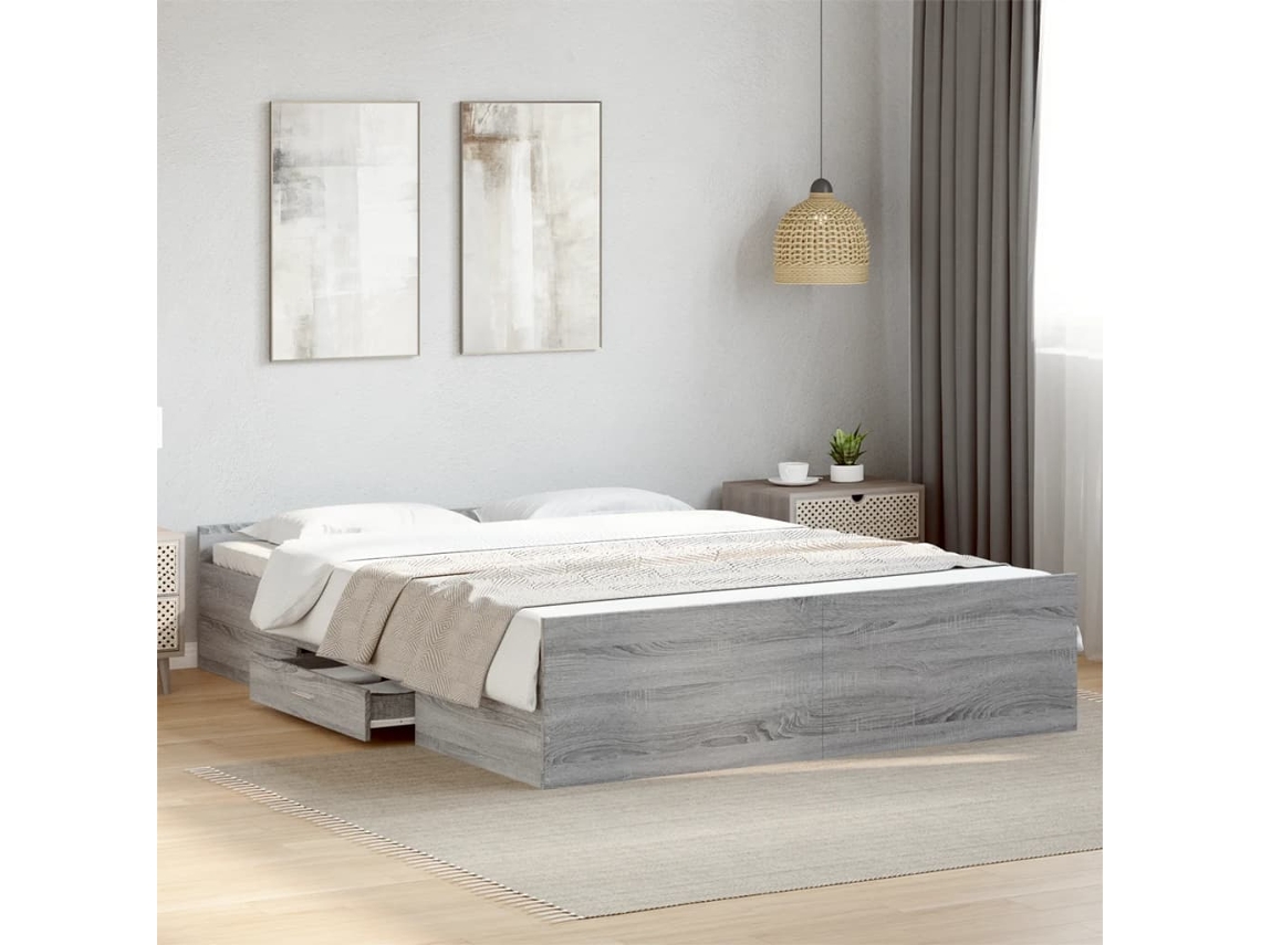 Cama Con Cajones Madera Ingeniería Gris Sonoma 160x200 Cm